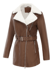 Inrosy mi-longue perfecto femme cuir intérieur fourrure ceinture chunky buckle femme décontracté manteau hiver