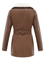Inrosy mi-longue perfecto femme cuir intérieur fourrure ceinture chunky buckle femme décontracté manteau hiver