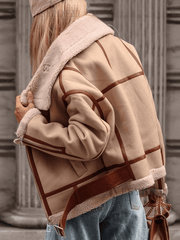 Inrosy court manteau aviateur polaire poches ceinture chunky buckle col reversfemme oversized décontracté hiver bombardier