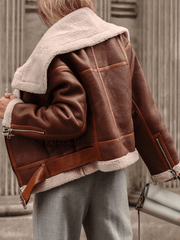 Inrosy court manteau aviateur polaire poches ceinture chunky buckle col reversfemme oversized décontracté hiver bombardier