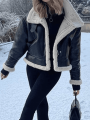 Inrosy veste simili cuir manteau aviateur doublé polaire poches fermeture éclair col revers femme mode oversized décontracté manteau hiver