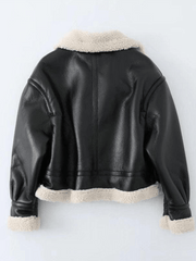 Inrosy veste simili cuir manteau aviateur doublé polaire poches fermeture éclair col revers femme mode oversized décontracté manteau hiver