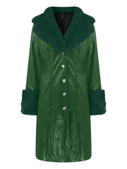 Inrosy longue veste en simili cuir boutonnage col revers fausse fourrure col manches longues femme mode oversized décontracté
