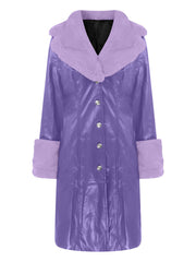 Inrosy longue veste en simili cuir boutonnage col revers fausse fourrure col manches longues femme mode oversized décontracté