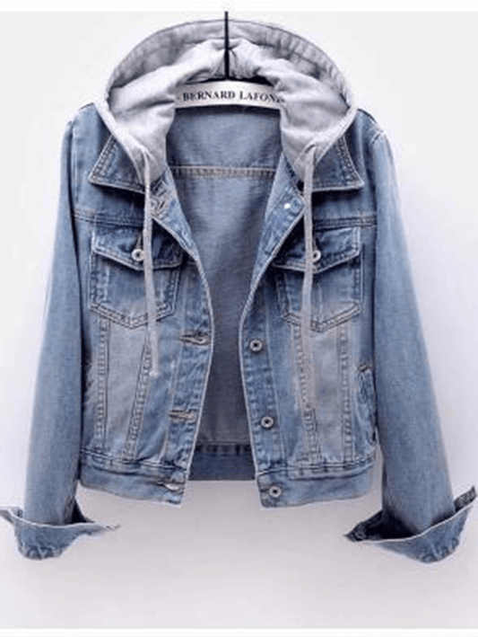 Inrosy veste en jean boutonnage poches à capuche manches longues femme casual style boyfriend mode décontracté automne