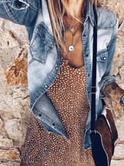 Inrosy blouse en jean boutonnage poches col chemise manches longues femme mode vintage décontracté veste