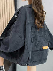 Inrosy veste en jean polaire molleton boutonnage poches col revers manches longues femme mode décontracté hiver manteau