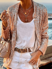 Inrosy blazer brillante paillette col montant manches longues femme élégant mode veste automne