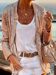 Inrosy blazer brillante paillette col montant manches longues femme élégant mode veste automne