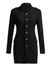 Inrosy mi-longue veste officier boutonnage poches col montant manches longues femme élégant mode décontracté automne