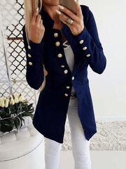 Inrosy mi-longue veste officier boutonnage poches col montant manches longues femme élégant mode décontracté automne