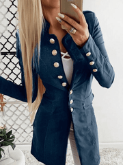 Inrosy mi-longue veste officier boutonnage poches col montant manches longues femme élégant mode décontracté automne