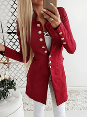 Inrosy mi-longue veste officier boutonnage poches col montant manches longues femme élégant mode décontracté automne