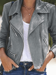 Inrosy court perfecto femme suedine fermeture éclair manches longues femme style boyfriend mode décontracté veste motard