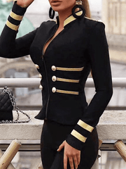 Inrosy veste officier rayé double boutonnage fermeture éclair col montant manches longues femme élégant mode automne