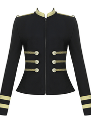 Inrosy veste officier rayé double boutonnage fermeture éclair col montant manches longues femme élégant mode automne