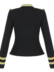 Inrosy veste officier rayé double boutonnage fermeture éclair col montant manches longues femme élégant mode automne