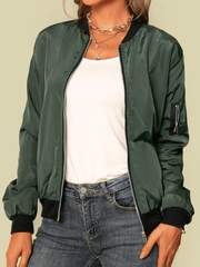 Inrosy bombers poches fermeture éclair col base-ball manches longues femme casual style boyfriend mode décontracté veste