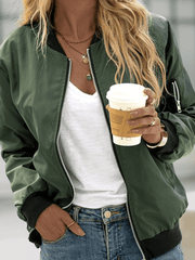 Inrosy bombers poches fermeture éclair col base-ball manches longues femme casual style boyfriend mode décontracté veste