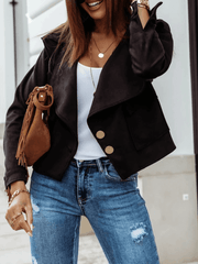 Inrosy court perfecto femme suedine daim boutonnage poches col revers manches longues femme mode décontracté veste