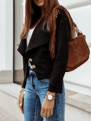 Inrosy court perfecto femme suedine daim boutonnage poches col revers manches longues femme mode décontracté veste