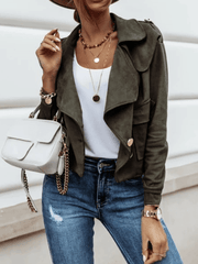 Inrosy court perfecto femme suedine daim boutonnage poches col revers manches longues femme mode décontracté veste