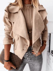 Inrosy court perfecto femme suedine daim boutonnage poches col revers manches longues femme mode décontracté veste