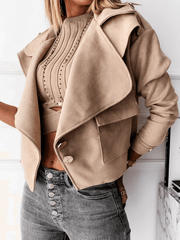 Inrosy court perfecto femme suedine daim boutonnage poches col revers manches longues femme mode décontracté veste