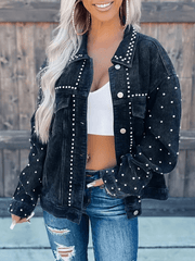 Inrosy veste en velours cotelé boutonnage poches rivet col revers manches longues femme style boyfriend mode décontracté