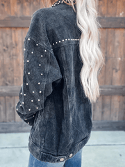 Inrosy veste en velours cotelé boutonnage poches rivet col revers manches longues femme style boyfriend mode décontracté