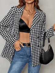 Inrosy mi-longue blazer pied de poule ceinture double boutonnage col revers femme décontracté automne manteau