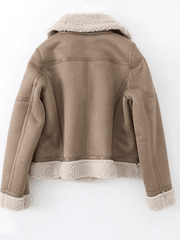 Inrosy manteau aviateur suedine ceinture fermeture éclair col revers manches longues femme mode décontracté hiver veste style biker