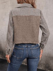 Inrosy court veste pied de poule boutonnage poches col revers manches longues femme mode décontracté automne vêtements d'extérieur