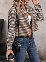 Inrosy court veste pied de poule boutonnage poches col revers manches longues femme mode décontracté automne vêtements d'extérieur