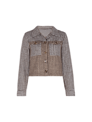 Inrosy court veste pied de poule boutonnage poches col revers manches longues femme mode décontracté automne vêtements d'extérieur