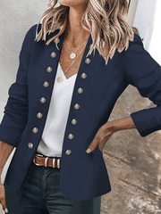 Inrosy veste officier unicolore double boutonnage poches col montant manches longues femme élégant mode blousen
