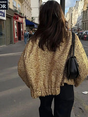 Inrosy court bombers brillante paillette pearl poches fermeture éclair col rond femme casual style boyfriend décontracté veste