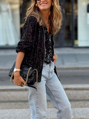 Inrosy bombers brillante paillette fermeture éclair col rond manches longues femme casual élégant mode décontracté veste