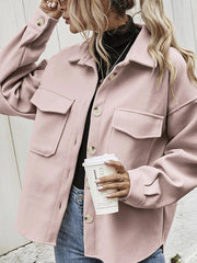 Inrosy veste unicolore poches col revers femme casual mode ample oversized décontracté