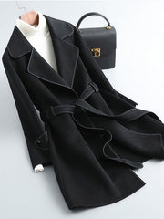 Inrosy mi-longue manteau en laine coton ceinture manches longues femme élégant autumn trench