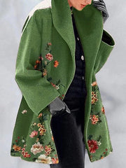 Inrosy mi-longue manteau imprimé fleurie boutonnage col revers femme hiver et automne