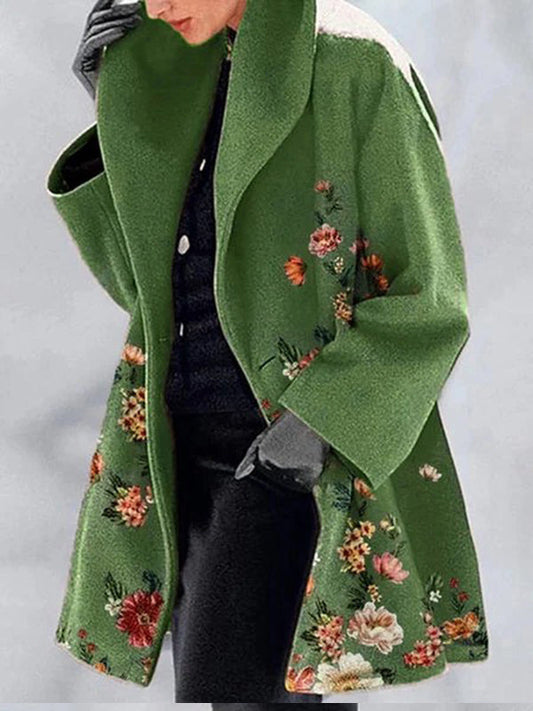 Inrosy mi-longue manteau imprimé fleurie boutonnage col revers femme hiver et automne