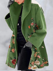 Inrosy mi-longue manteau imprimé fleurie boutonnage col revers femme hiver et automne