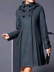 Inrosy mi-longue manteau en laine double boutonnage avec poches à capuche vintage femme cape élégant hiver