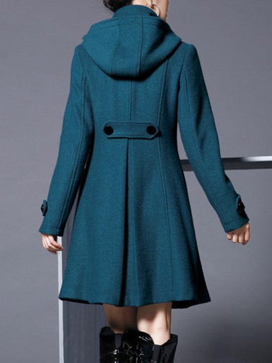 Inrosy mi-longue manteau en laine double boutonnage avec poches à capuche vintage femme cape élégant hiver