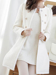 Inrosy manteau en laine double boutonnage fausse fourrure col femme blanche