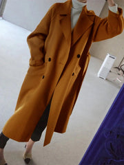 Inrosy mi-longue manteau en laine double boutonnage ceinture elégant femme