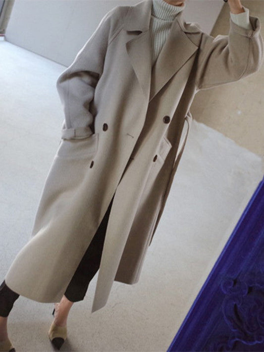 Inrosy mi-longue manteau en laine double boutonnage ceinture elégant femme