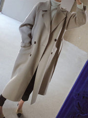 Inrosy mi-longue manteau en laine double boutonnage ceinture elégant femme