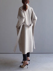 Inrosy mi-longue manteau en laine double boutonnage ceinture elégant femme